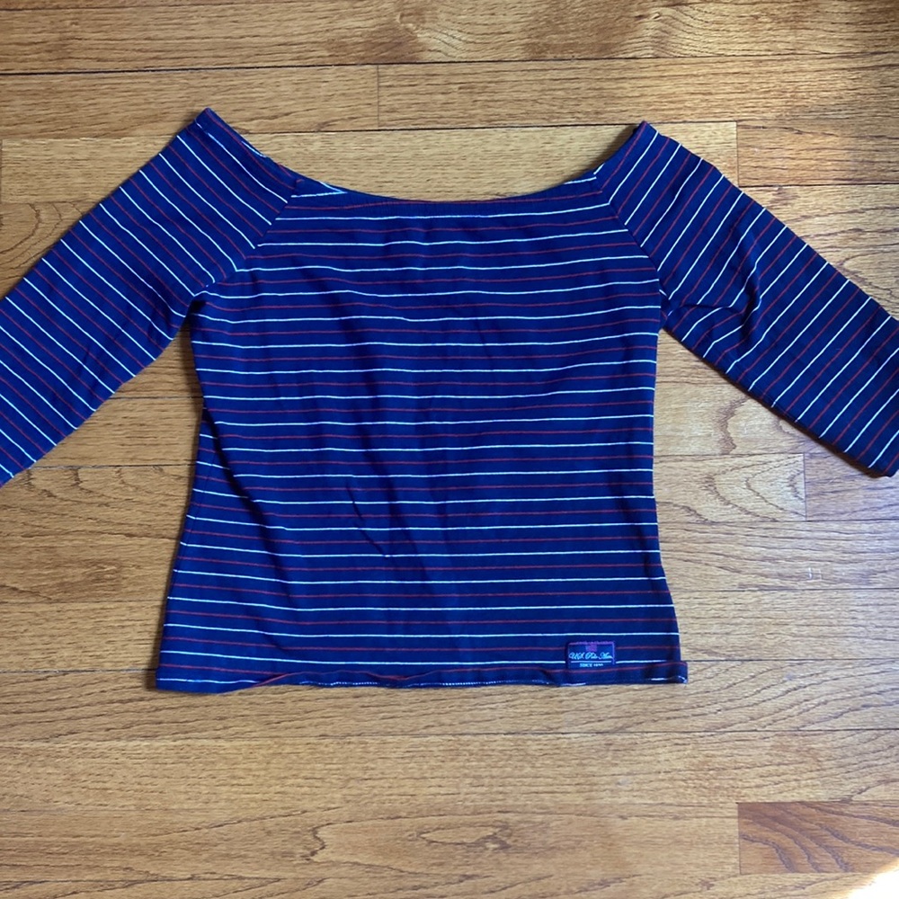 Navy shirt with red and white stripes. US Polo Assn. size large.